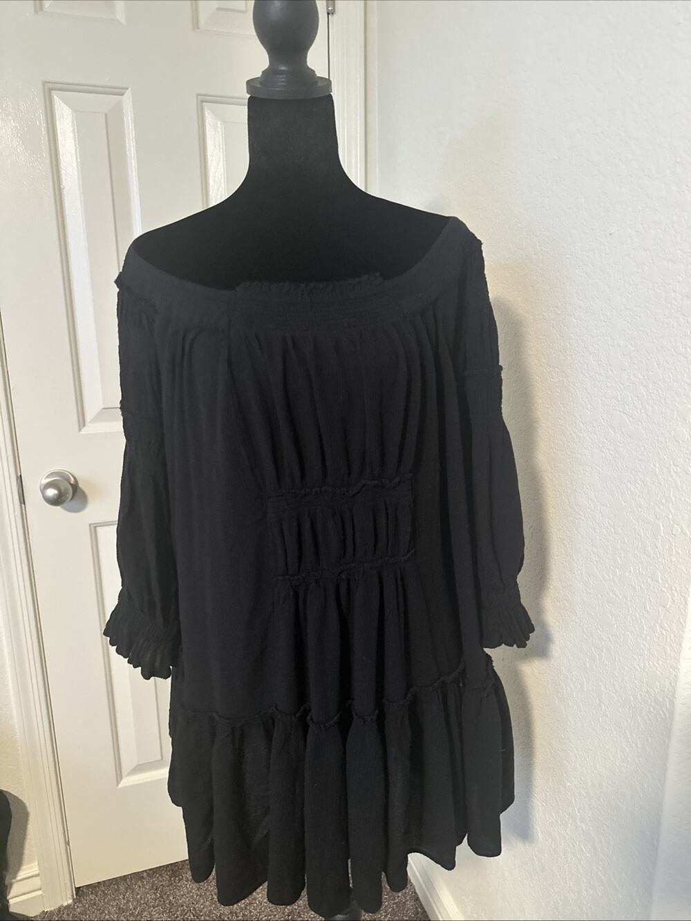 Free People Black Off The Shoulder Long Sleeve Peasant Dress Small Layered